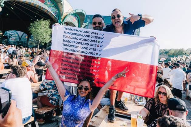 Festival visitors pictured during the first day of the Tomorrowland electronic music festival, Friday 17 July 2026, in Boom. The first weekend of the 20th edition of the festival takes place at the De Schorre terrain in Boom, from 17 to 19 July.  EMILExWINDAL 181368670