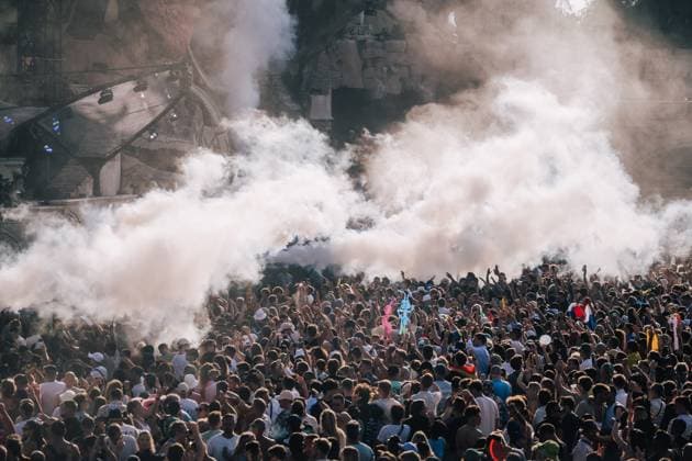 Festival visitors pictured during the first day of the Tomorrowland electronic music festival, Friday 17 July 2026, in Boom. The first weekend of the 20th edition of the festival takes place at the De Schorre terrain in Boom, from 17 to 19 July.  EMILExWINDAL 181370080