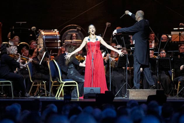 The fairy-tale world of the legend of A Thousand and One Nights comes to life with Ravel and Rimsky-Korsakov. Oriental rhythms, acrobatic creations, stage dance, and the velvety voice of Fatma Said narrating the story of Scheherazade during the International Music Festival in Cesky Krumlov, Czech Republic, July 17, 2026. Pictured Egyptian soprano Fatma Said. (CTKxPhoto VaclavxPancer) CTKPhotoP2026071707877  CTKPhotoP2026071707877