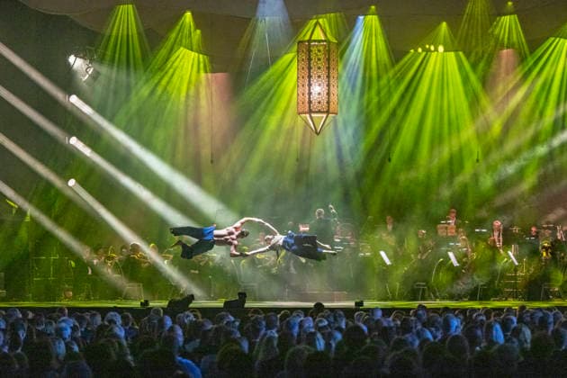 The fairy-tale world of the legend of A Thousand and One Nights comes to life with Ravel and Rimsky-Korsakov. Oriental rhythms, acrobatic creations, stage dance, and the velvety voice of Fatma Said narrating the story of Scheherazade during the International Music Festival in Cesky Krumlov, Czech Republic, July 17, 2026. Pictured Losers Cirque Company. (CTKxPhoto VaclavxPancer) CTKPhotoP2026071707936  CTKPhotoP2026071707936