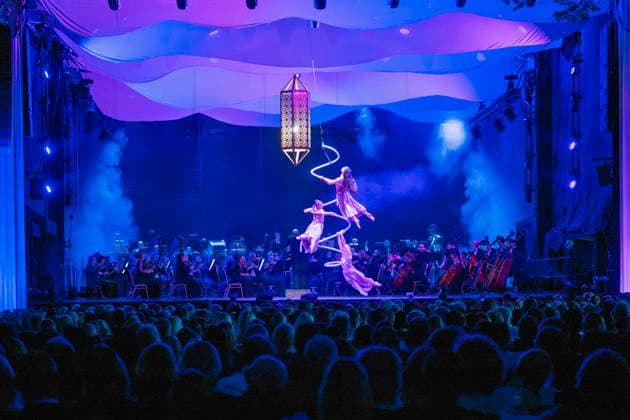 The fairy-tale world of the legend of A Thousand and One Nights comes to life with Ravel and Rimsky-Korsakov. Oriental rhythms, acrobatic creations, stage dance, and the velvety voice of Fatma Said narrating the story of Scheherazade during the International Music Festival in Cesky Krumlov, Czech Republic, July 17, 2026. Pictured Losers Cirque Company. (CTKxPhoto VaclavxPancer) CTKPhotoP2026071707947  CTKPhotoP2026071707947