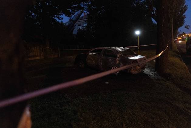 July 17, 2026, Kharkiv, Kharkiv Oblast, Ukraine: A destroyed civilian vehicle sits cordoned off at night following a russian Banderol missile strike in Shevchenkivskyi District, Kharkiv, Ukraine, July 17, 2026. The strike killed a 40-year-old man in the vehicle and wounded seven others who were hospitalized; educational and administrative buildings in the area were also damaged. Kharkiv Ukraine  - ZUMAt164 20260717_zip_t164_005 Copyright: xYevhenxTitovx