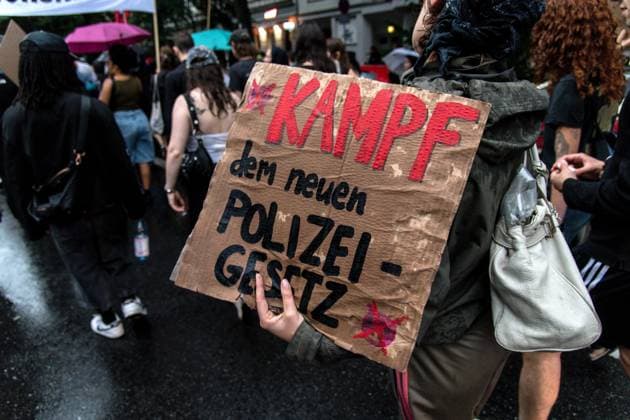 Protest Held Against AI Surveillance Measures in Berlin BERLIN, GERMANY JULY 17, 2026: Demonstrators take part in a protest against the deployment of an AI-assisted police surveillance system in Berlin on July 17, 2026. The system, introduced in selected areas of the city, is designed to analyze video footage and detect what authorities describe as suspicious behavior. Critics argue the technology expands state surveillance, raises privacy concerns and risks discriminatory policing and the criminalization of marginalized communities. Berlin Germany Copyright: x xAndrÃ sxTrujillox xJNAxPressx