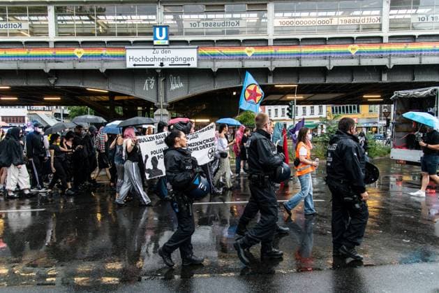 Protest Held Against AI Surveillance Measures in Berlin BERLIN, GERMANY JULY 17, 2026: Demonstrators take part in a protest against the deployment of an AI-assisted police surveillance system in Berlin on July 17, 2026. The system, introduced in selected areas of the city, is designed to analyze video footage and detect what authorities describe as suspicious behavior. Critics argue the technology expands state surveillance, raises privacy concerns and risks discriminatory policing and the criminalization of marginalized communities. Berlin Germany Copyright: x xAndrÃ sxTrujillox xJNAxPressx