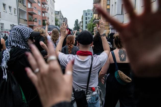 Protest Held Against AI Surveillance Measures in Berlin BERLIN, GERMANY JULY 17, 2026: Demonstrators take part in a protest against the deployment of an AI-assisted police surveillance system in Berlin on July 17, 2026. The system, introduced in selected areas of the city, is designed to analyze video footage and detect what authorities describe as suspicious behavior. Critics argue the technology expands state surveillance, raises privacy concerns and risks discriminatory policing and the criminalization of marginalized communities. Berlin Germany Copyright: x xAndrÃ sxTrujillox xJNAxPressx