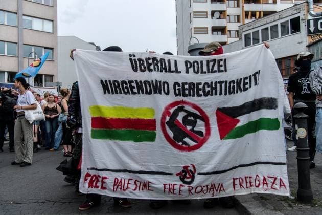 Protest Held Against AI Surveillance Measures in Berlin BERLIN, GERMANY JULY 17, 2026: Demonstrators take part in a protest against the deployment of an AI-assisted police surveillance system in Berlin on July 17, 2026. The system, introduced in selected areas of the city, is designed to analyze video footage and detect what authorities describe as suspicious behavior. Critics argue the technology expands state surveillance, raises privacy concerns and risks discriminatory policing and the criminalization of marginalized communities. Berlin Germany Copyright: x xAndrÃ sxTrujillox xJNAxPressx