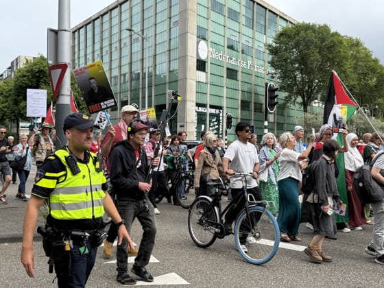 Demonstration in support of Palestine in Amsterdam AMSTERDAM, NETHERLANDS - JULY 18: People gather in front of the Dutch Red Cross (Rode Kruis) to show solidarity with Palestine demanding the release of Dr. Husam Abu Safiya, chief physician of Kamal Adwan Hospital, whose health condition is reportedly worsening while being held in an Israeli prison, and calling on the International Red Cross to visit him, in Amsterdam, the Netherlands on July 18, 2026. Selman Aksunger Anadolu Amsterdam Netherlands. Editorial use only. Please get in touch for any other usage.  Copyright: x2026xAnadoluxSelmanxAksungerx