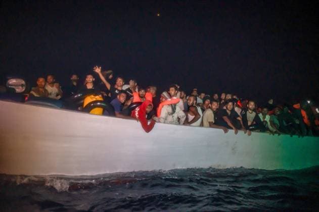 Rescue and disembarkation of 85 people by the rescue ship Open Arms SIRACUSA CENTRAL MEDITERRANEAN SEA SAVONA, ITALY JUNE 29 JULY 5, 2026: Open Arms Mission 129 departed from the Sicilian port of Siracusa on June 29, 2026, escorted by other humanitarian rescue vessels. On July 2, the Spanish humanitarian search and rescue organization rescued 85 migrants from a wooden boat in the central Mediterranean. The survivors remained aboard the rescue ship, where they received medical assistance and watched Spain™s FIFA World Cup match against Austria while awaiting a designated port of safety. On July 5, 2026, they disembarked at the port of Savona, near Genoa, where they were received by the Italian authorities. Savona Italy Copyright: x xAntonioxSemperex xJNAxPressx