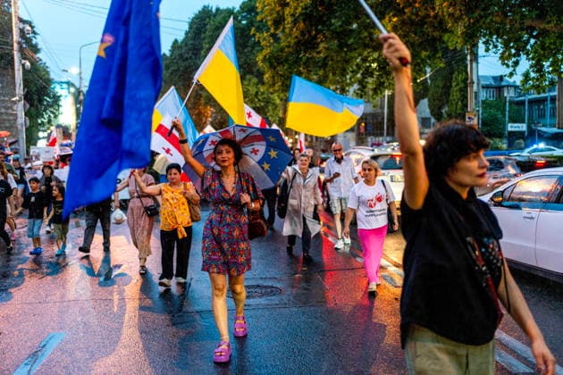July 18, 2026, Tbilisi, Georgia: People chant slogans as they mark 598th day of anti-government rally in Tbilisi, Georgia. Tbilisi Georgia  - ZUMAz174 20260718_zip_z174_005 Copyright: xMoexZoyarix