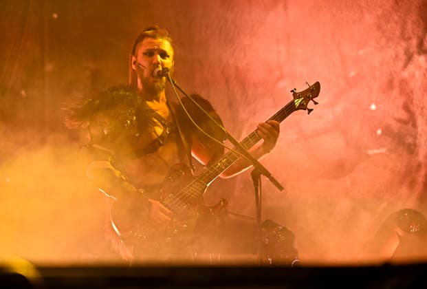Bass guitarist Jarne from the German metal band Feuerschwanz performs during the International Music Festival Masters of Rock in Vizovice near Zlin, Czech Republic, on July 18, 2026. (CTKxPhoto DaliborxGluck) CTKPhotoP2026071805037  CTKPhotoP2026071805037