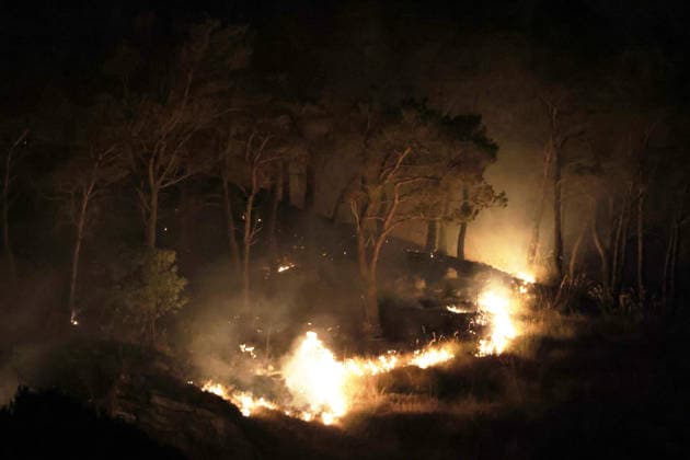 Forest fires continue on the Italian island of Sicily PALERMO, ITALY - JULY 18: The flames are advancing through the forest while the forest fire continues during the night, on the slopes of Mount Iato near Palermo on the island of Sicily, Italy, on July 18, 2026, as ground and air crews continue their efforts to contain the blaze. Forest fires breaking out at various points on the island are continuing. Alberto Lo Bianco Anadolu Palermo Italy. Editorial use only. Please get in touch for any other usage.  Copyright: x2026xAnadoluxAlbertoxLoxBiancox