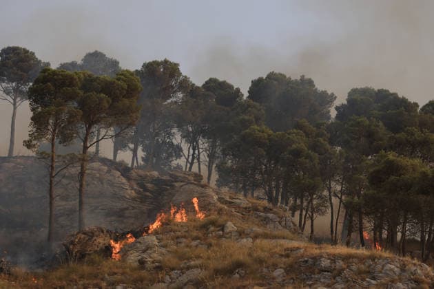 Forest fires continue on the Italian island of Sicily PALERMO, ITALY - JULY 18: Smoke and flames rise from a forest fire spreading across the slopes of Mount Iato near Palermo on the island of Sicily, Italy, on July 18, 2026, as ground and air crews continue their efforts to contain the blaze. Forest fires breaking out at various points on the island are continuing. Alberto Lo Bianco Anadolu Palermo Italy. Editorial use only. Please get in touch for any other usage.  Copyright: x2026xAnadoluxAlbertoxLoxBiancox