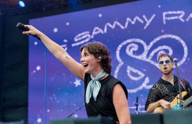 July 18, 2026, Marshfield, Massachusetts, USA: SAMMY RAE performs during the Levitate Music Festival in Marshfield, Massachusetts, on Saturday, July 18, 2026. Fronting the band Sammy Rae and The Friends, the Brooklyn-based singer-songwriter is known for energetic live performances that blend soul, funk, jazz, and rock influences. Marshfield USA  - ZUMAs379 20260718_znp_s379_003 Copyright: xDavexShrewsburyx
