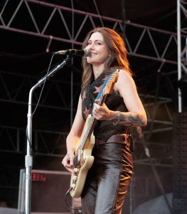 July 18, 2026, Marshfield, Massachusetts, USA: REBECCA LOVELL of Larkin Poe performs during the Levitate Music Festival in Marshfield, Massachusetts, on Saturday, July 18, 2026. Led by sisters Rebecca and Megan Lovell, the Grammy-winning roots rock duo is known for blending blues, Southern rock, and Americana with powerful guitar-driven performances. Marshfield USA  - ZUMAs379 20260718_znp_s379_005 Copyright: xDavexShrewsburyx