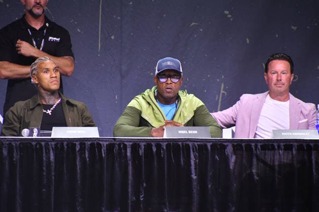 NEW YORK, NY - JULY 18: Conor Benn, Nigel Benn and Keith Connolly pictured during Zuffa Boxing Press Conference on day 3 of Fanatics Fest NYC on July 18, 2026 at Javits Center in New York City. Copyright: xmpi099 MediaPunchx