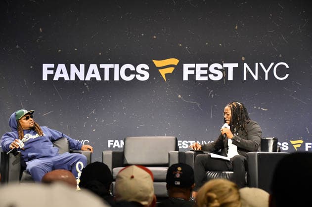 NEW YORK, NY - JULY 18: Marshawn Lynch and Mike Robinson pictured during Da Get Got with Marshawn Lynch and Mike Robinson on day 3 of Fanatics Fest NYC on July 18, 2026 at Javits Center in New York City. Copyright: xmpi099 MediaPunchx