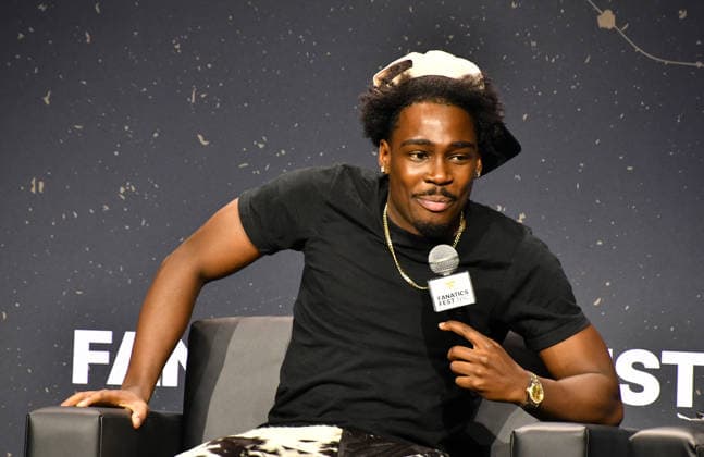 NEW YORK, NY - JULY 18: Kam Patterson pictured during Da Get Got with Marshawn Lynch and Mike Robinson on day 3 of Fanatics Fest NYC on July 18, 2026 at Javits Center in New York City. Copyright: xmpi099 MediaPunchx