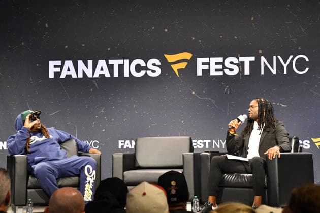 NEW YORK, NY - JULY 18: Marshawn Lynch and Mike Robinson pictured during Da Get Got with Marshawn Lynch and Mike Robinson on day 3 of Fanatics Fest NYC on July 18, 2026 at Javits Center in New York City. Copyright: xmpi099 MediaPunchx