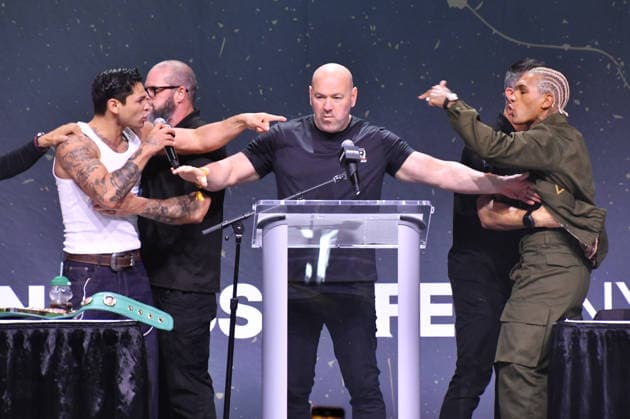 NEW YORK, NY - JULY 18: Ryan Garcia, Dana White and Conor Benn pictured during Zuffa Boxing Press Conference on day 3 of Fanatics Fest NYC on July 18, 2026 at Javits Center in New York City. Copyright: xmpi099 MediaPunchx