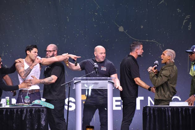 NEW YORK, NY - JULY 18: Ryan Garcia, Dana White and Conor Benn pictured during Zuffa Boxing Press Conference on day 3 of Fanatics Fest NYC on July 18, 2026 at Javits Center in New York City. Copyright: xmpi099 MediaPunchx