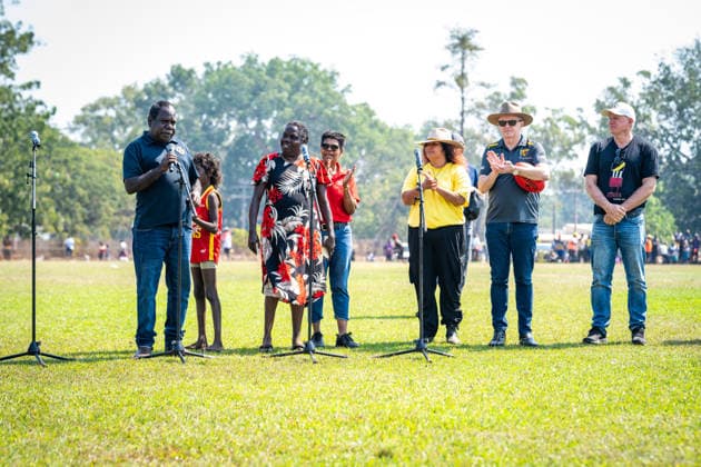 ANTHONY ALBANESE TIWI ISLANDS VISIT, Australian Prime Minister Anthony Albanese during welcome activities at Stanley Tipiloura Oval on Bathurst Island, Northern Territory, Sunday, July 19, 2026. ( NO ARCHIVING BATHURST ISLAND NORTHERN TERRITORY AUSTRALIA  Copyright: xPATCHxCLAPPx 20260719196324849387