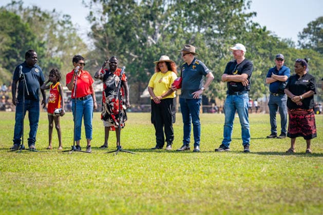 ANTHONY ALBANESE TIWI ISLANDS VISIT, Australian Prime Minister Anthony Albanese during pre-game activities at Stanley Tipiloura Oval on Bathurst Island, Northern Territory, Sunday, July 19, 2026. ( NO ARCHIVING BATHURST ISLAND NORTHERN TERRITORY AUSTRALIA  Copyright: xPATCHxCLAPPx 20260719114523040070