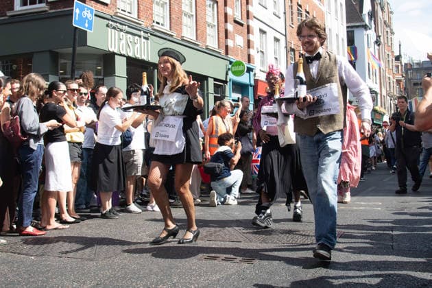 SOHO Waiters Race at SOHO, London, UK - Sun 19 July 2026 Waiters from various London restaurants take part in the annual SOHO Waiters Race, balancing a champagne bottle and a glass around SOHO in London, England, UK on Sunday 19 July 2026 as part of the SOHO Village Fete., Credit:Justin Ng Avalon UK, England, London, SOHO  Copyright: xJustinxNgx xAvalonx 1117372166