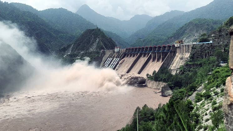 RECORD DATE NOT STATED Gates of the Salal Dam Opens in J&K s Reasi District Reasi Jammu & Kashmir , Jul 19 (ANI): A view of the multiple opened spillway gates of the Salal Dam amid rising Chenab River water level, in Reasi on Sunday. (ANI Video Grab) Reasi Jammu & Kashmir India Copyright: xANIx ANI_20260719261