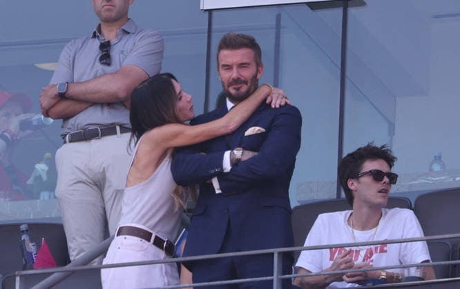 2026 World Cup Final - Beckham Family In The Stands - USA Victoria Beckham and David Beckham in the stands during the Closing ceremony ahead of the FIFA World Cup 2026 final football match between Spain and Argentina on July 19, 2026 in East Rutherford, NJ, USA. Photo by Charles Guerin ABACAPRESS.COM East Rutherford NJ United States  Copyright: xGuerinxCharles ABACAx