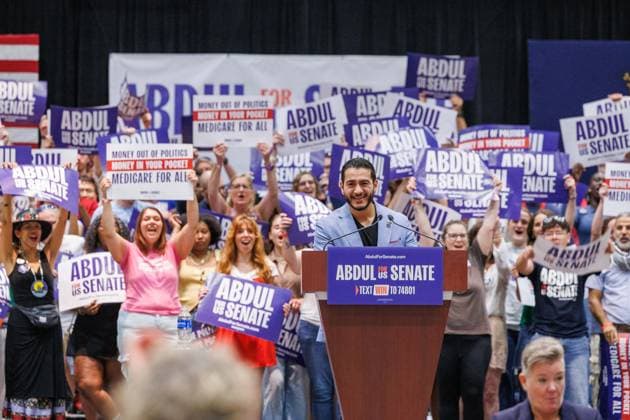 July 19, 2026, Lansing, Michigan, USA: U.S. Senate candidate ABDUL EL-SAYED speaks at a rally with U.S. Sen. Bernie Sanders, U.S. Rep. Alexandria Ocasio-Cortez and U.S. House candidate William Lawrence in Lansing, Mich., on July 19, 2026. Lansing USA - ZUMAr192 20260719_znp_r192_031 Copyright: xAndrewxRothx