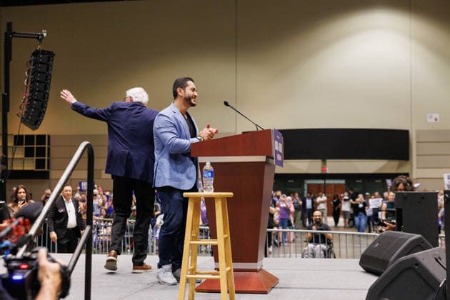 July 19, 2026, Lansing, Michigan, USA: U.S. Senate candidate ABDUL EL-SAYED, right, speaks at a rally with U.S. Sen. BERNIE SANDERS, left, U.S. Rep. Alexandria Ocasio-Cortez and U.S. House candidate William Lawrence in Lansing, Mich., on July 19, 2026. Lansing USA - ZUMAr192 20260719_znp_r192_034 Copyright: xAndrewxRothx
