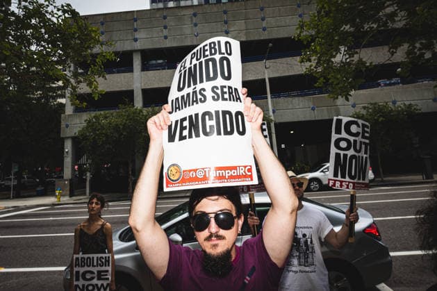 July 19, 2026, Tampa, Florida, USA: Following the recent killings of two people, LORENZO SALGADO ARAUJO in Houston, Texas and JOHAN SEBASTIAN DURAN GUERRERO in Biddeford, Maine members of the Tampa Immigrant Rights Committee staged an emergency protest to show solidarity with all those affected. Tampa USA - ZUMAd256 20260719_znp_d256_002 Copyright: xDavexDeckerx