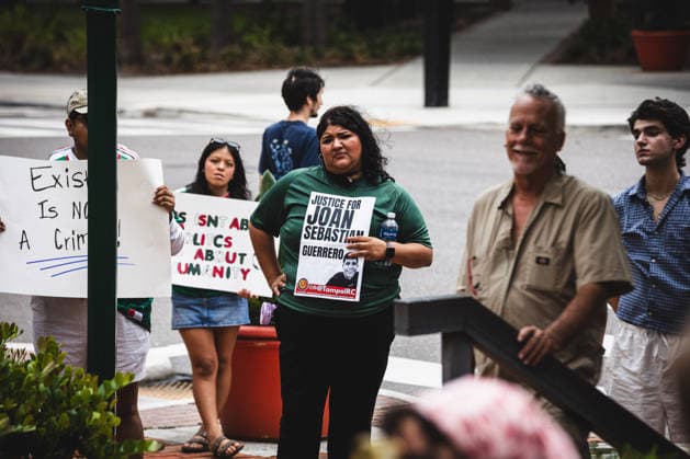 July 19, 2026, Tampa, Florida, USA: Following the recent killings of two people, LORENZO SALGADO ARAUJO in Houston, Texas and JOHAN SEBASTIAN DURAN GUERRERO in Biddeford, Maine members of the Tampa Immigrant Rights Committee staged an emergency protest to show solidarity with all those affected. Tampa USA - ZUMAd256 20260719_znp_d256_005 Copyright: xDavexDeckerx