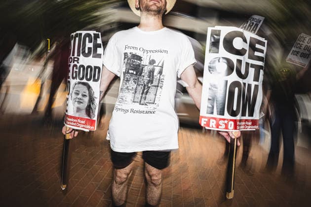 July 19, 2026, Tampa, Florida, USA: Following the recent killings of two people, LORENZO SALGADO ARAUJO in Houston, Texas and JOHAN SEBASTIAN DURAN GUERRERO in Biddeford, Maine members of the Tampa Immigrant Rights Committee staged an emergency protest to show solidarity with all those affected. Tampa USA  - ZUMAd256 20260719_znp_d256_009 Copyright: xDavexDeckerx