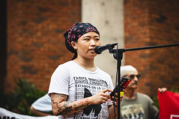 July 19, 2026, Tampa, Florida, USA: Following the recent killings of two people, LORENZO SALGADO ARAUJO in Houston, Texas and JOHAN SEBASTIAN DURAN GUERRERO in Biddeford, Maine members of the Tampa Immigrant Rights Committee staged an emergency protest to show solidarity with all those affected. Tampa USA - ZUMAd256 20260719_znp_d256_010 Copyright: xDavexDeckerx