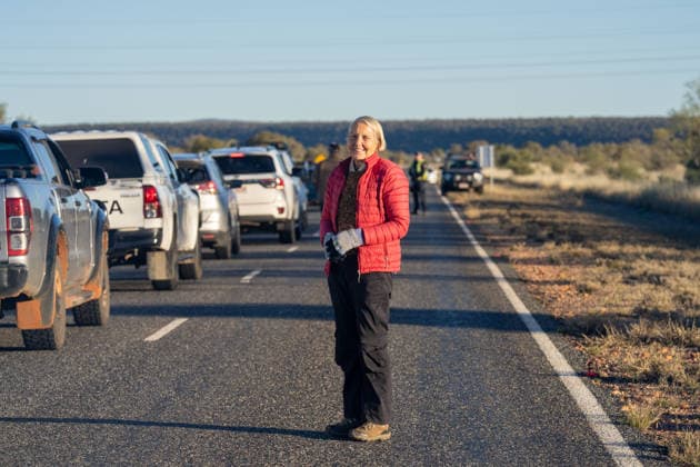 CLOSE PINE GAP PROTEST ALICE SPRINGS, Lee Rhiannon who attended the historic Women s Peace Camp in 1983 once again joins the convoy during the three-day Close Pine Gap symposium in Alice Springs, Northern Territory, Monday, July 20, 2026. Those gathered are calling for the closure of the US military intelligence base Pine Gap, for an end to the US alliance, and for the sacred land the base occupies to be returned to Arrernte custodians, who never consented to the base. ( NO ARCHIVING ALICE SPRINGS NORTHERN TERRITORY AUSTRALIA  Copyright: xRHETTxHAMMERTONx 20260720137479663190