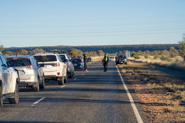 CLOSE PINE GAP PROTEST ALICE SPRINGS, Hundreds of protesters convoy during the three-day Close Pine Gap symposium in Alice Springs, Northern Territory, Monday, July 20, 2026. Those gathered are calling for the closure of the US military intelligence base Pine Gap, for an end to the US alliance, and for the sacred land the base occupies to be returned to Arrernte custodians, who never consented to the base. ( NO ARCHIVING ALICE SPRINGS NORTHERN TERRITORY AUSTRALIA  Copyright: xRHETTxHAMMERTONx 20260720138915644319