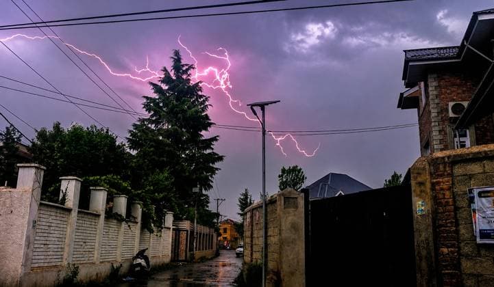July 20, 2026, Srinagar, India: SRINAGAR, INDIAN-ADMINISTERED KASHMIR Ã¢â‚¬ JULY 20, 2026: Lightning streaks across the sky during rainfall in Srinagar, Indian-administered Kashmir. The Meteorological Department has forecast intermittent rain and thundershowers across parts of the Kashmir Valley from July 19 to 23, bringing relief from the recent heatwave. JNA PRESS. Srinagar India - ZUMAq101 20260720_zna_q101_078 Copyright: xUmerxQadirx