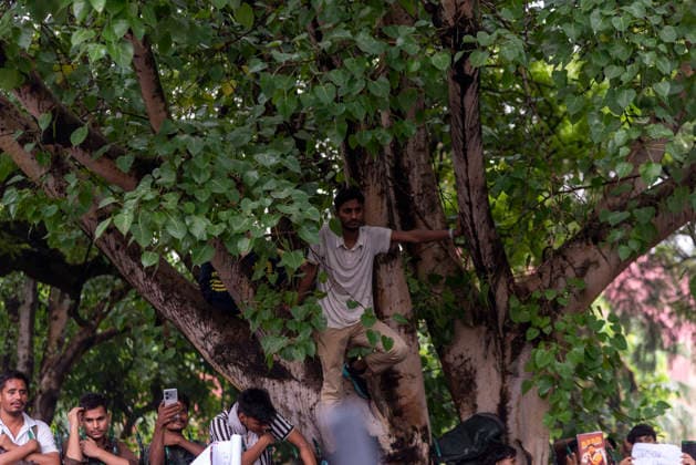 July 20, 2026, New Delhi, Delhi, India: Supporters of India s Cockroach Janta Party (CJP) gather before a march to Parliament during a protest demanding the resignation of Education Minister Dharmendra Pradhan over alleged exam paper leaks. Members of the Rapid Action Force (RAF) are deployed at the protest site near Jantar Mantar in New Delhi, India. New Delhi India  - ZUMAt180 20260720_zip_t180_014 Copyright: xJaixThakurx