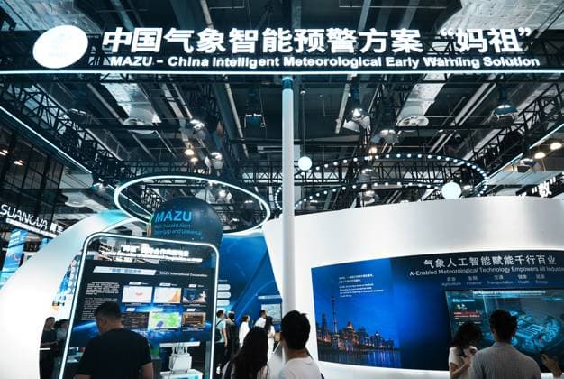 2026 WAIC Held in Shanghai The audience visited the China Meteorological Intelligent Early Warning Program Mazu launched by the China Meteorological Administration at the 2026 World Artificial Intelligence Conference in Shanghai, China on July 20, 2026. Shanghai Shanghai China  Copyright: xCFOTOx i1784570728193