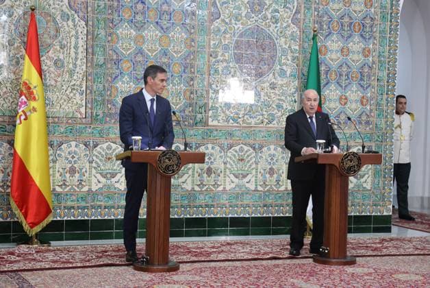 Spanish Prime Minister Pedro Sanchez in Algiers ALGIERS, ALGERIA - JULY 20: Spanish Prime Minister Pedro Sanchez (L) and Algerian President Abdelmadjid Tebboune (R) hold a joint press conference during his official visit to the capital Algiers, Algeria on July 20, 2026. Stringer Anadolu Algiers Algeria. Editorial use only. Please get in touch for any other usage.  Copyright: x2026xAnadoluxStringerx