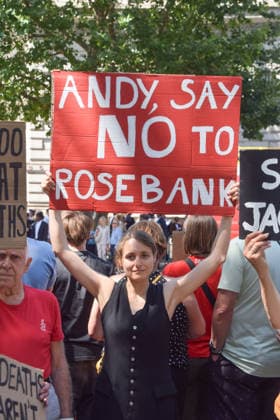 July 20, 2026, London, United Kingdom: A climate activists from the group Fossil Free London holds a placard during a protest against Rosebank and other oil and gas projects in the North Sea outside Downing Street ahead of the arrival of Andy Burnham, who starts his first day as the new UK Prime Minister replacing Keir Starmer. London United Kingdom  - ZUMAs197 20260720_aaa_s197_106 Copyright: xVukxValcicx