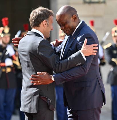 Emmanuel Macron - Brice Oligui Nguema meeting in Paris PARIS, FRANCE - JULY 20: French President Emmanuel Macron (L) welcomes Brice Oligui Nguema (R), President of Gabon, at the Elysee Presidential Palace in Paris, France on July 20, 2026. Mustafa Yalcin Anadolu Paris France. Editorial use only. Please get in touch for any other usage.  Copyright: x2026xAnadoluxMustafaxYalcinx