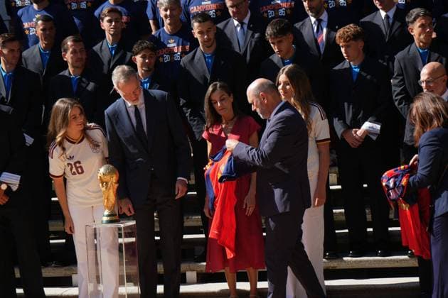 King Felipe VI, Queen Letizia, Princess Leonor and Princess Infanta Sofia at royal reception to honour the Spain Soccer team after their victory in the World Cup USA and Mexico 2026 in Madrid on Modany, 20 July 2026 Cordon Press 