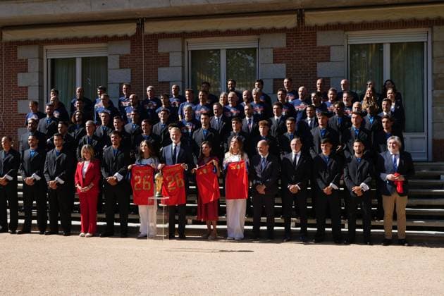 King Felipe VI, Queen Letizia, Princess Leonor and Princess Infanta Sofia at royal reception to honour the Spain Soccer team after their victory in the World Cup USA and Mexico 2026 in Madrid on Modany, 20 July 2026 Cordon Press 