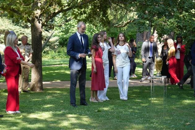 King Felipe VI, Queen Letizia, Princess Leonor and Princess Infanta Sofia at royal reception to honour the Spain Soccer team after their victory in the World Cup USA and Mexico 2026 in Madrid on Modany, 20 July 2026 Cordon Press 