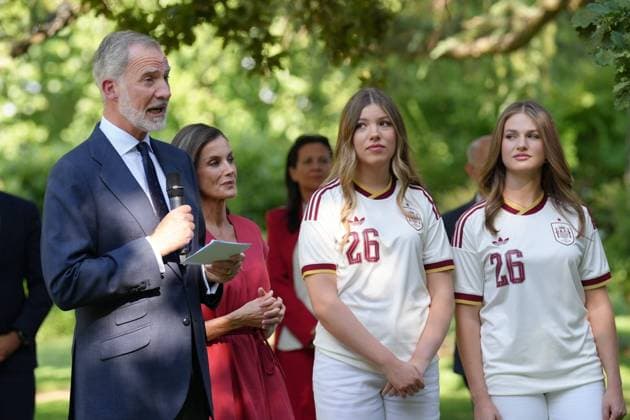 King Felipe VI, Queen Letizia, Princess Leonor and Princess Infanta Sofia at royal reception to honour the Spain Soccer team after their victory in the World Cup USA and Mexico 2026 in Madrid on Modany, 20 July 2026 Cordon Press 