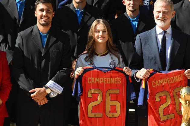 The Royal Family holds an audience with the Spanish National Soccer Team, champions of the 2026 FIFA World Cup. Their Majesties King Felipe VI and Queen Letizia, Princess Leonor, and Infanta Sofía during the audience with the Spanish National Soccer Team after it was crowned winner of the FIFA World Cup against Argentina on July 20, 2026, in Madrid, Spain. The King and Queen, along with their two daughters, received the Spanish National Soccer Team at the Zarzuela Palace after the team’s victory over Argentina the previous day in New York. This event marked the start of a series of official and public celebrations, which culminates with La Roja in Cibeles Square presenting the title to the fans. SOCCER PEOPLE WORLD CUP José Spain  Copyright: xJosÃ xOlivax 7677921
