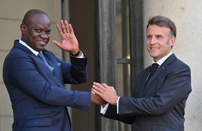 French President Emmanuel Macron hosts Gabonese President Brice Oligui Nguema at the Élysée Palace in Paris, France, on July 20, 2026. Christian Liewig Bestimage French President Emmanuel Macron receives Gabon’s President Brice Oligui Nguema for a meeting at the Élysée Palace in Paris, France, on July 20, 2026.  Copyright: xChristianxLiewigx xBestimagexChristianxLiewigx xBestimagex