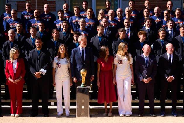 20-07-2026 Madrid King Felipe and Queen Letizia and Princess Leonor and Princess Infanta Sofia during a meeting with the players of the Spanish football team after winning the 2026 World Cup at Zarzuela palace in Madrid. No Spain Â  Copyright: xPPEx